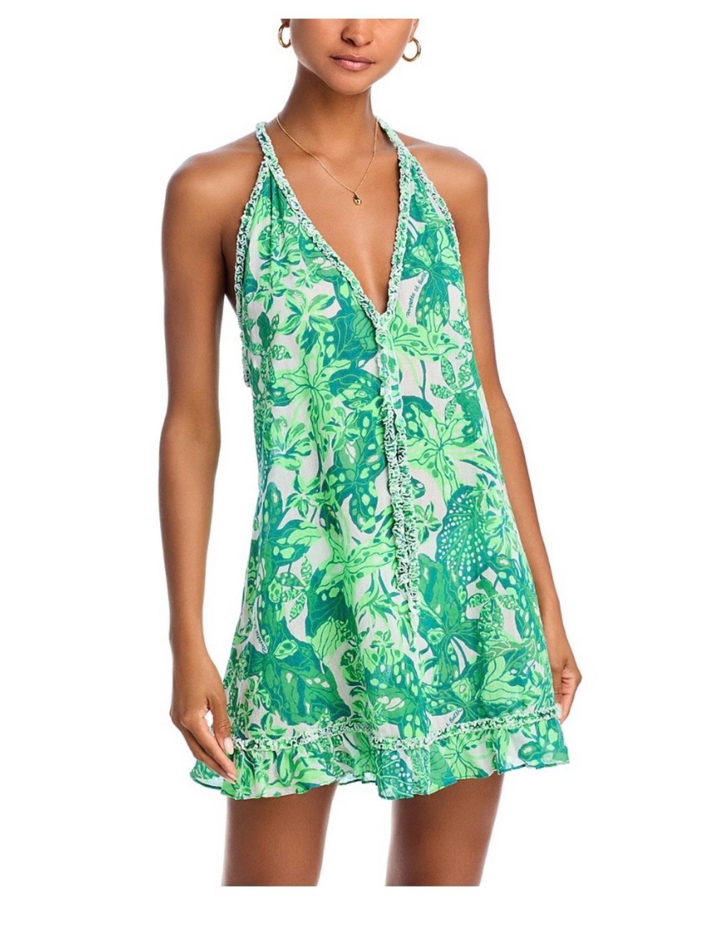 Poupette St. Barth Green Tropical Leaf Halter Mini Dress - Picture 5 of 5